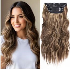 Clip in Hair Extensions, Long Wavy 20 Inch